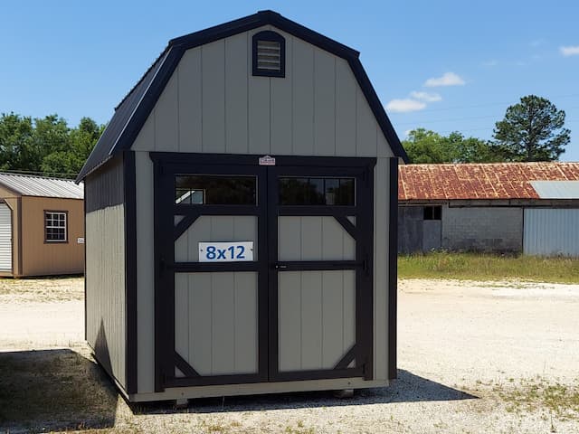 8x12 Light Gray Lofted Barn-Z1 with Electrical, Not FL Approved